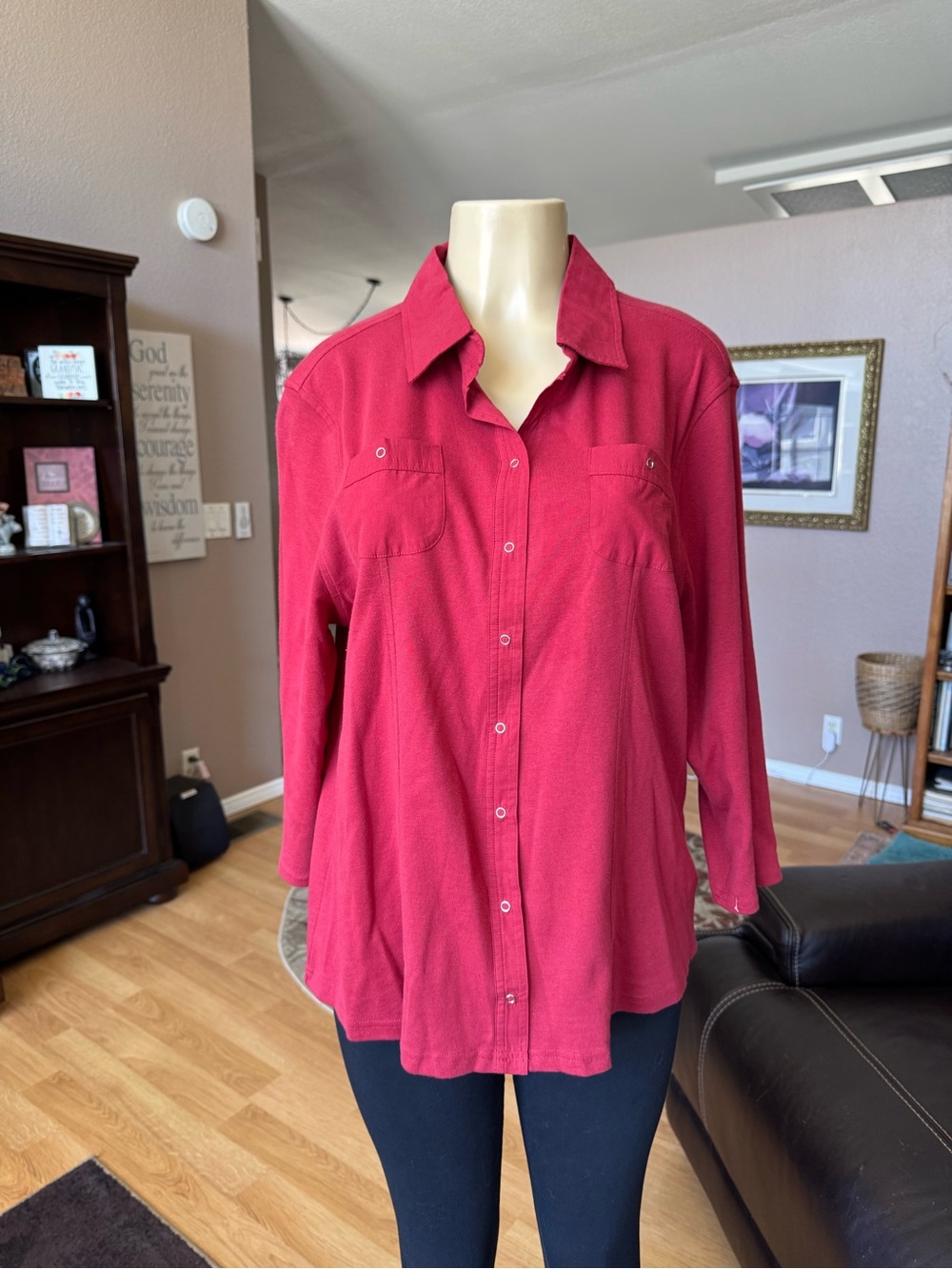 Style & Co red snapped up the front long sleeve blouse-size XL